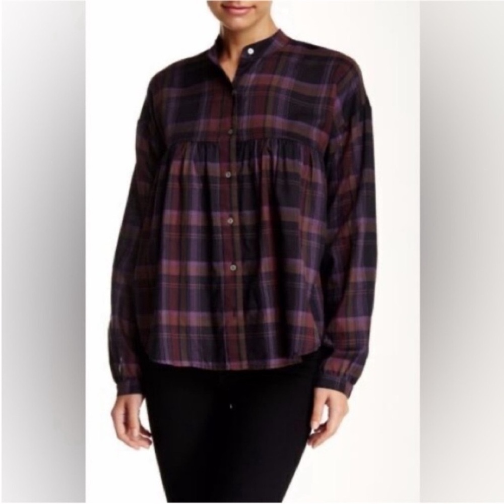 Elizabeth and James Purple Long Sleeve Plaid Button Down Shirt